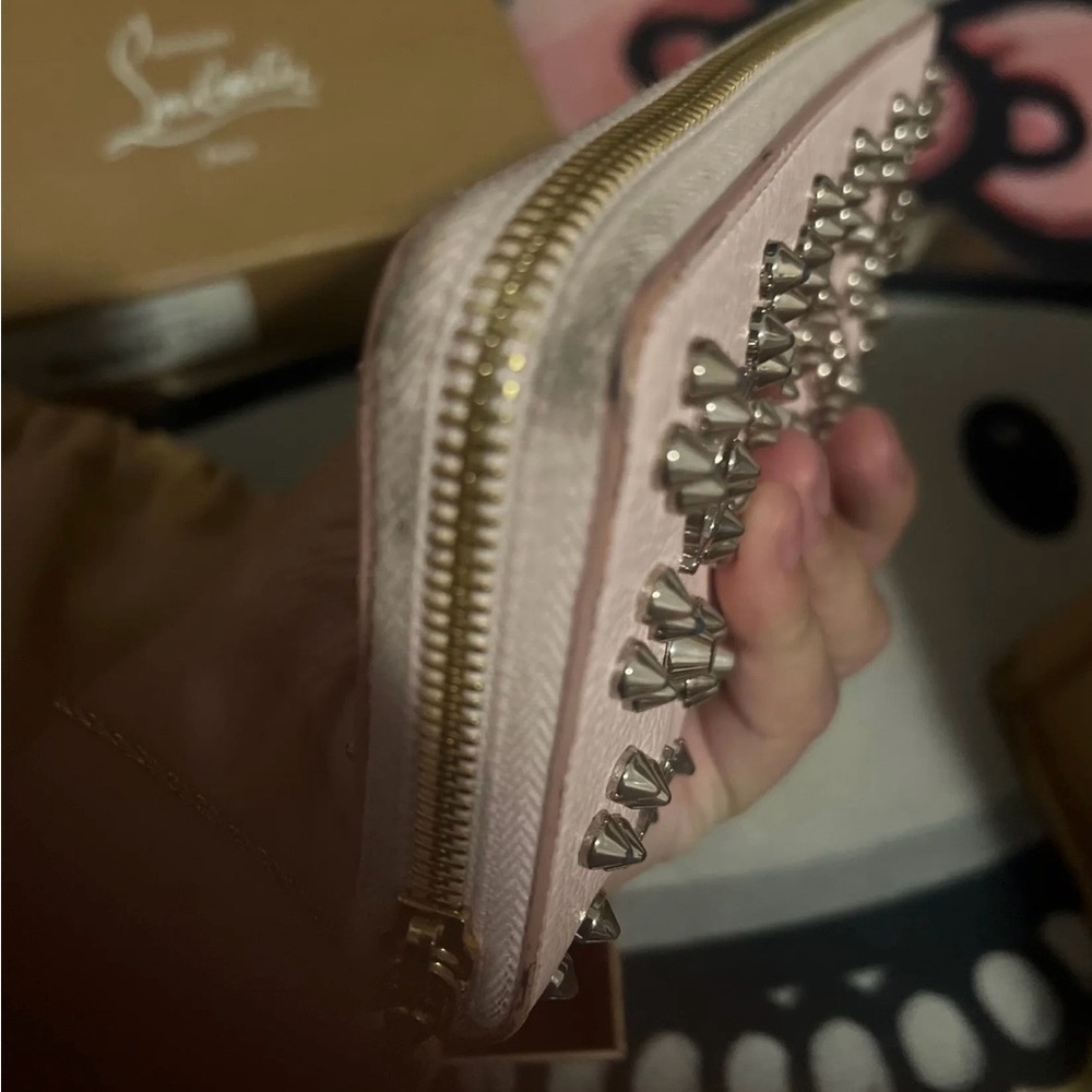 Christian Louboutin Nude Pearl-Studded Leather Wallet - Picture 7 of 8